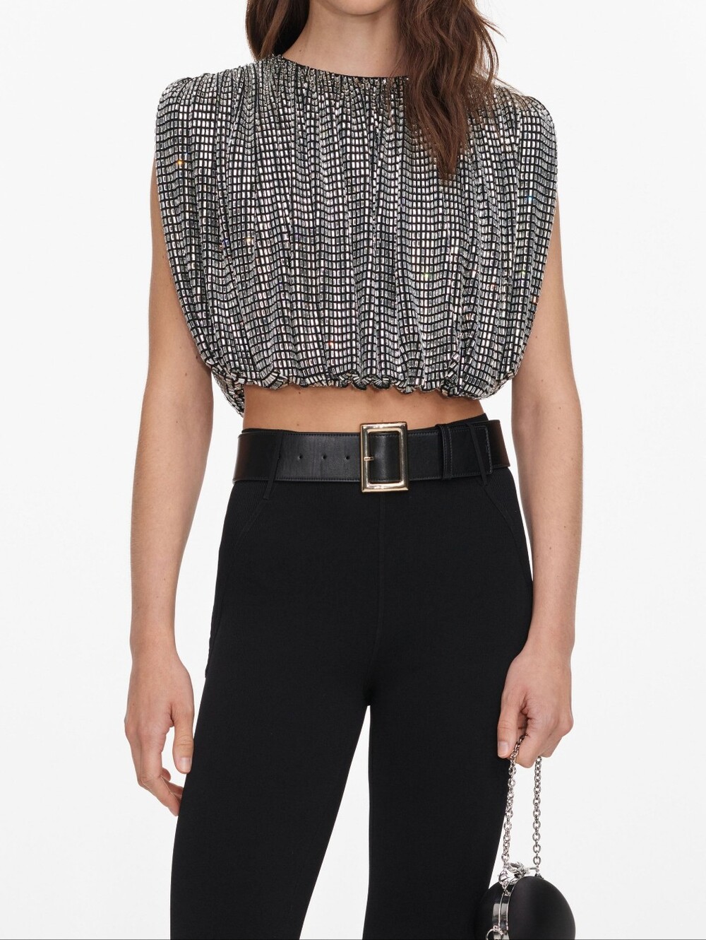 Self Portrait Silver Rhinestone Drape Top - Picture 4 of 6